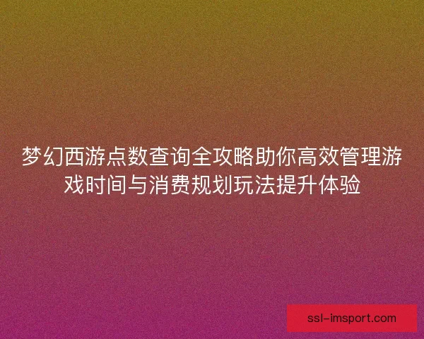 梦幻西游点数查询全攻略助你高效管理游戏时间与消费规划玩法提升体验